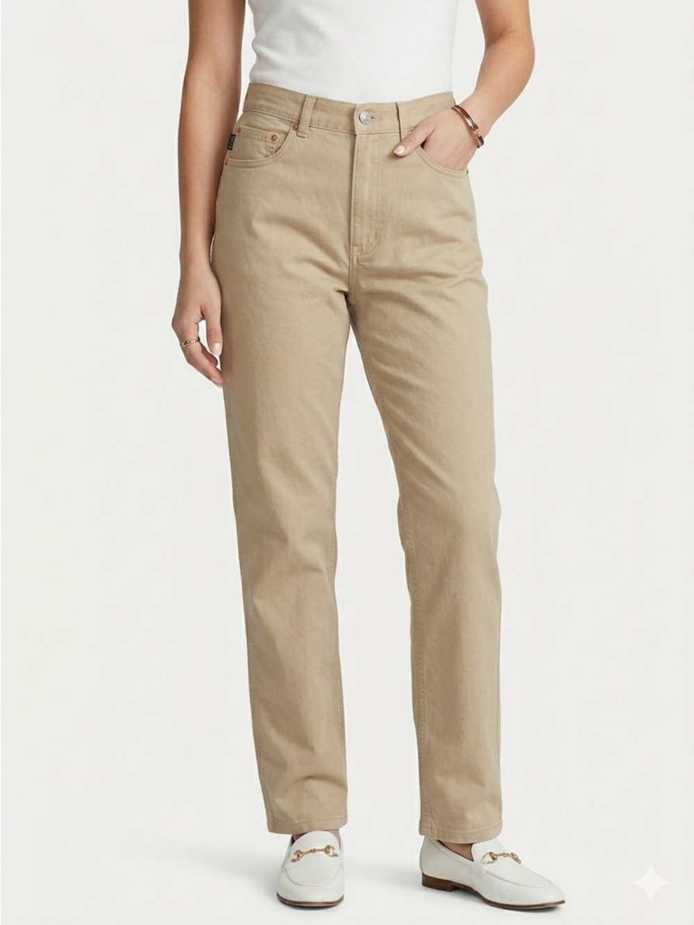 Lauren Jeans Co Straight Leg Pants 5-Pocket 100% Cotton Khaki Size 10